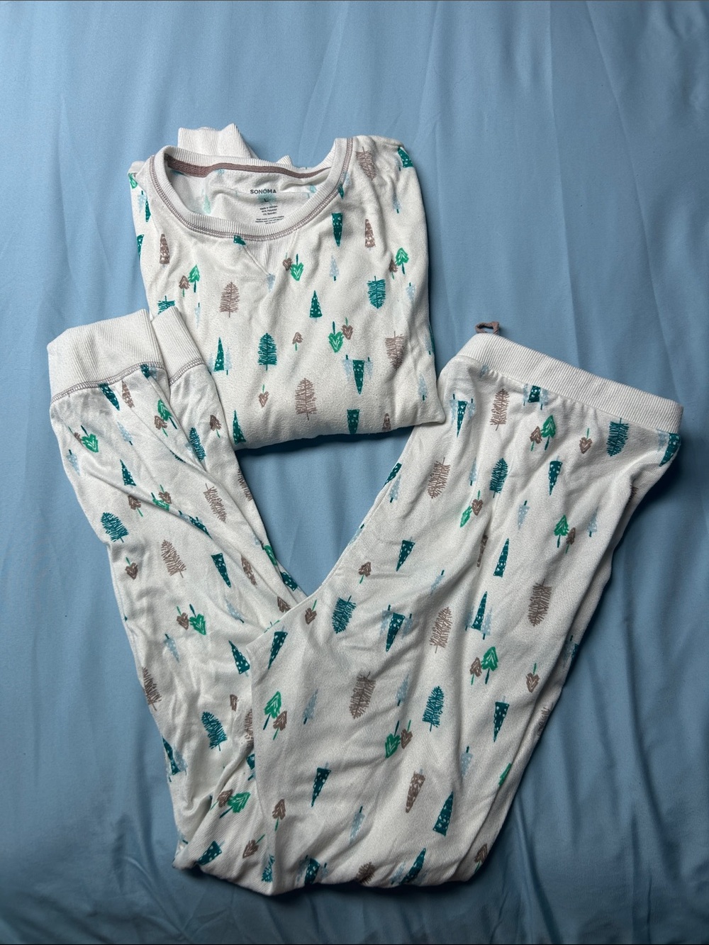 Sonoma Women’s Pajama Set with Green and Teal Tree Motif